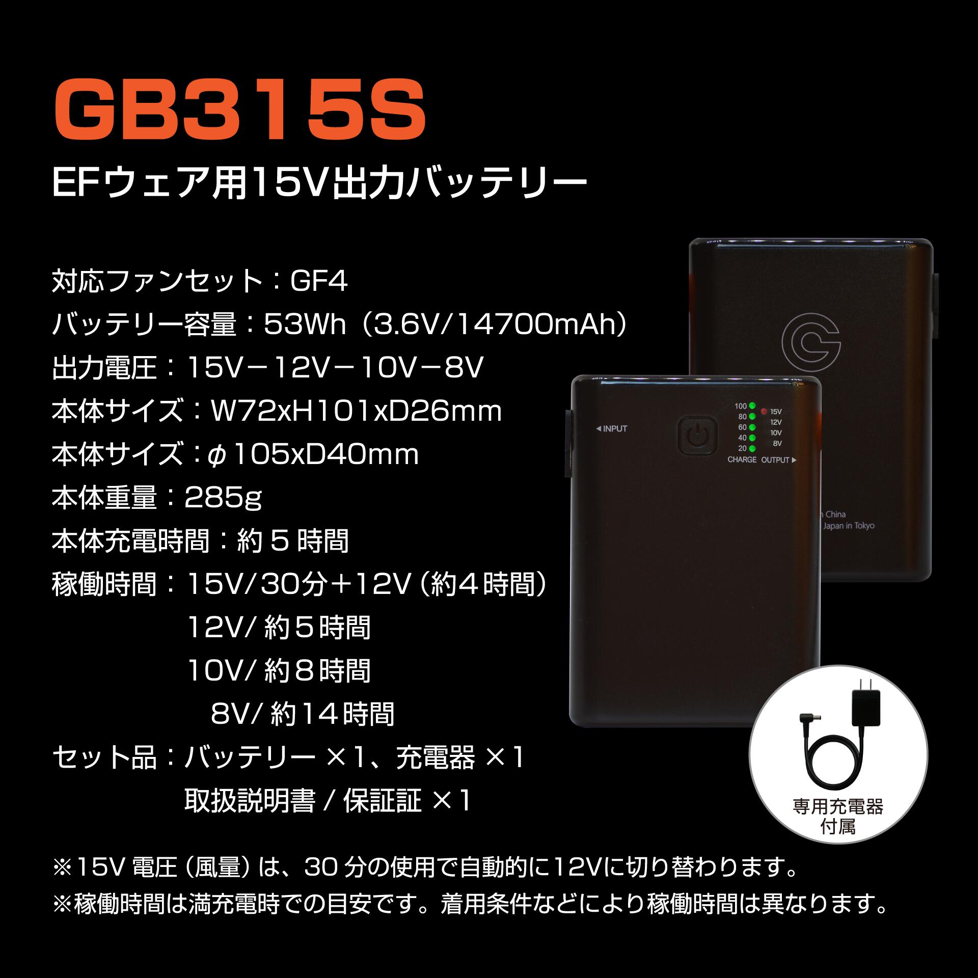 長信ジャパンGB315バッテリー15V電圧GF4ファンセット商品画像3